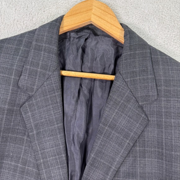 Ermenegildo Zegna Blazer Jacket Mens 42S‎ Dark Gray Check Wool Single Breasted - Picture 1 of 13